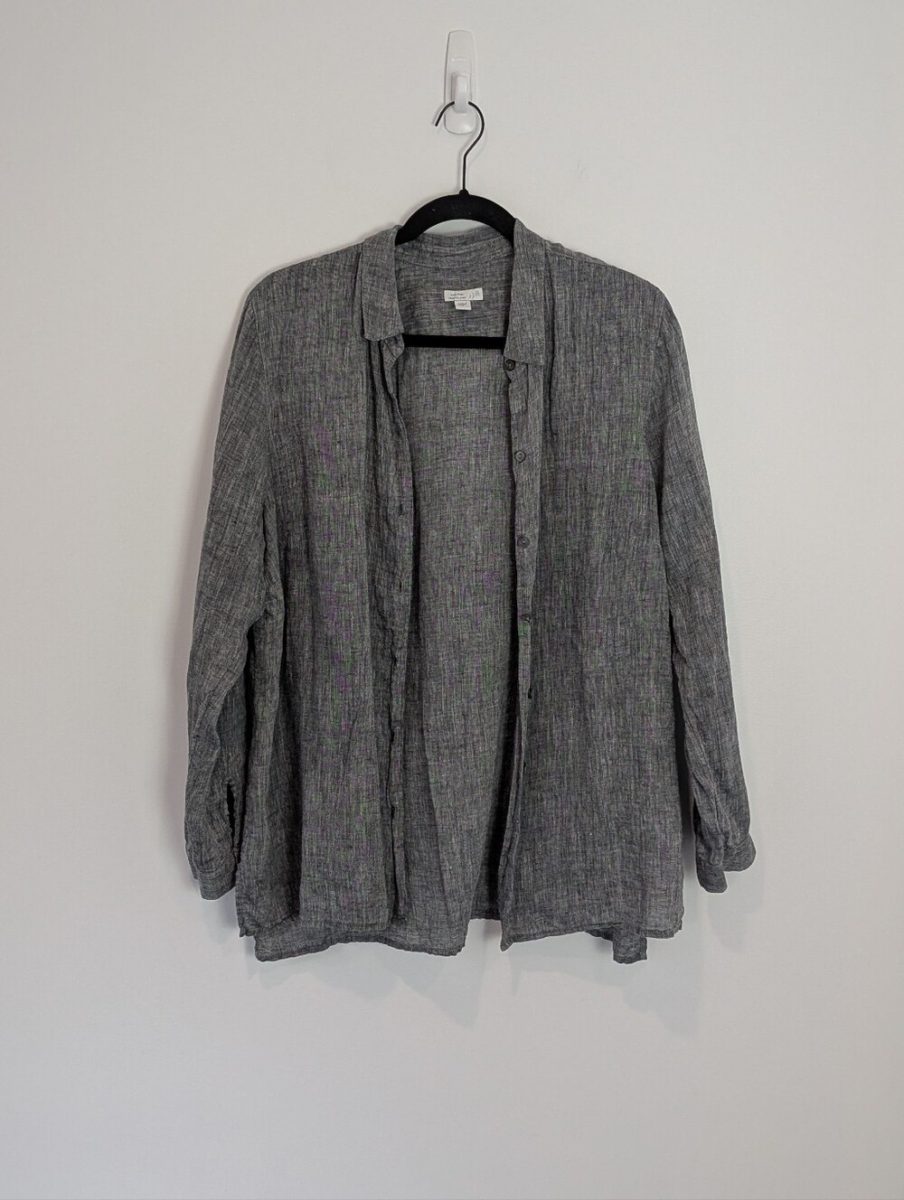 J.Jill 100% Linen Essential Shirt L Gray Lagenlook Minimalist Summer Staple
